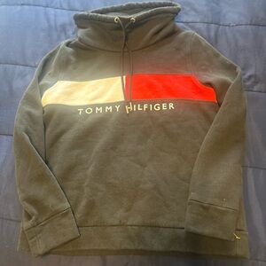 Tommy Hilfiger Black Hoodie with Red and Cream Stripes